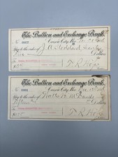 Lot of 2 1886 Carson City NV Bullion & Exchange Bank Check TR Hofer CC Mint Supt picture
