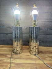 Pair Vintage Mid-Century Modern Metal Chrome Faux Bamboo Table Lamps – 21