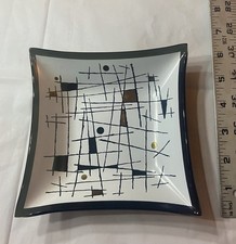 Vintage 1960s MCM Fused Studio Art Glass Atomic Abstract Design Trinket Tray 7