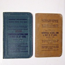 2 BANK BOOKS - COMMERCIAL NATIONAL BANK & TRUST - Laurel Miss - 1940's/1960's picture