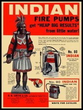 1959 D.B. Smith Indian Fire Pump NEW Metal Sign 24