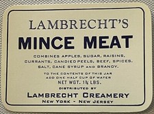 Antique Lambrecht's Mince Meat Jar Label 🏷️ Creamery NY NJ 1910s-1930s NOS picture