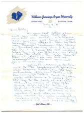 Vintage Original July 1941 William Jennings Bryan University Letter (3 Pages) picture
