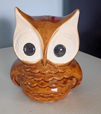 Amber & Red Vintage Ceramic Owl Figurine 1970's picture