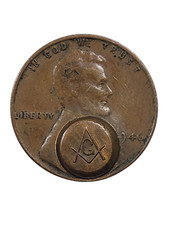 RARE 1946 Lincoln Wheat Penny Punched Masonic Symbol See Pictures picture