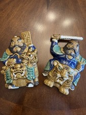 Rare Vtg China Wucai Porcelain Feng Shui General Door-God Wall Plaques Pair Exc picture