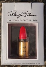 Vintage 2000 Marilyn Monroe Estate Red Lipstick Porcelain Hinged Trinket Box NOS picture