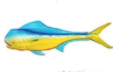 Mahi fish hand painted palm frond-original carved wall mount-nautical dolphin picture