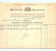 1926 Bedford PA Gazette billhead to Chamber of Commerce picture