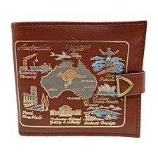 Vintage Genuine Leather Australia Map Souvenir Bifold Wallet H Leathergoods Brow picture