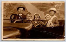 Antique RPPC Family in Automobile Car Studio Portrait Real Photo Postcard picture