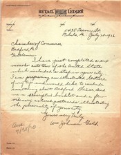 1926 Retail Ledger letter re: US auto tour/Bedford PA picture