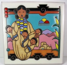 Masterworks Ceramic Corn Maiden Babies 6 x 6 Wall Hanging Pueblo Art Tile Trivet picture