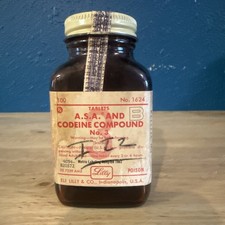 Vintage 1960s Eli Lilly A.S.A. & Codeine Compound No. 3 Amber Glass Bottle picture