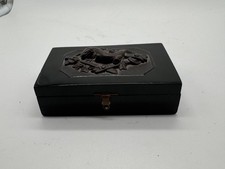 Antique Small Wood Box w/ Metal Possibly Bronze Inset with Lizard on Top picture