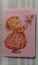 vintage NOS greeting card Valentine Mary Hamilton little girl pink Heart Bird picture