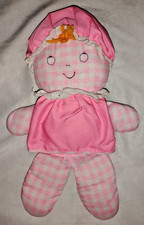 VINTAGE FISHER PRICE PLUSH 1975 LOLLY DOLL RATTLE PINK GINGHAM LOVEY PLUSH TOY picture