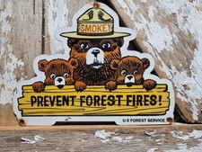 VINTAGE SMOKEY BEAR PORCELAIN SIGN OLD US FOREST SERVICE NATIONAL PARK FIRES 12