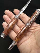 Majestic Rhodium Rollerball Pen & Letter Opener Maple Burl Handmade Desk Set picture
