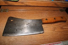 Vintage Dunlap Wooden Handle Butchers Cleaver 8in blade 14in overall length picture