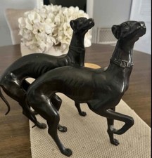 Vintage Hand Cast SET Bronze Italian Greyhound Dog Sculpture Mid 20th Century picture