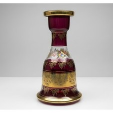 Antique Bohemian Glass Hookah Base Amethyst Floral Enamel & Gold Decorative picture