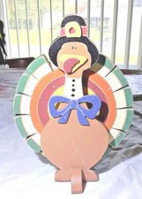Vtg 90's turkey napkin holder wood.  Thanksgiving, holiday decor. picture
