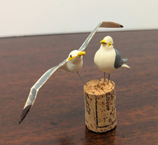 Vintage Miniature Seagull Bird Figurines Plastic Coastal Decor Mini Trinket 2pc picture