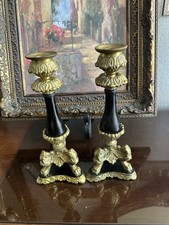 French Bronze Empire Ormolu Candlesticks 19th Century ClawFoot picture