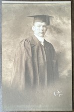 Antique Rice Graduation Photo Young Man Cap Gown Signed College Portrait picture