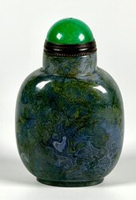Vintage Chinese Moss Agate Snuff Bottle Well Hollowed Chalcedony picture