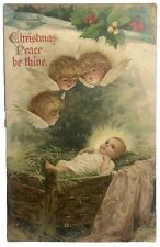Christmas Postcard Baby Jesus Manger Angel Cherubs Religious Ernest Nister Publ picture