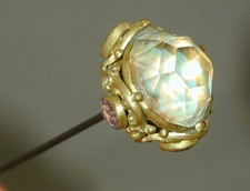 HUGE Victorian Hat Pin 16mm Opalescent Faceted Jewel & Purple Side Stones 8.25” picture