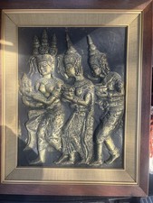 Mid Century Raised Cambodian Argkor Wat Temple Rubbing Large Framed Art Buddhist picture