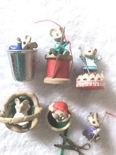 HALLMARK 1992 SEW SEW TINY MICE MINIATURE ORNAMENT SET Vtg Sewing Christmas picture