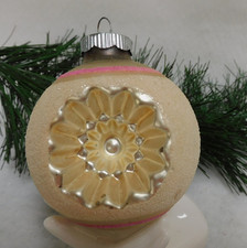 VTG LG. SHINY BRITE CHRISTMAS ORNAMENT DOUBLE INDENT HEAVY MICA PRETTY COLORS picture
