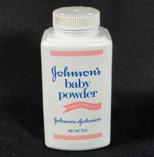 Vintage 70s Johnsons Baby Powder 2oz Bottle Empty Prop w Embossed Back Design picture