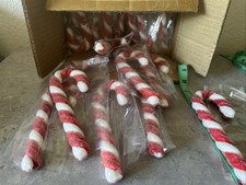20- NOS Vintage Red White Sugar Coated Candy Cane Holiday Christmas Ornaments 6” picture
