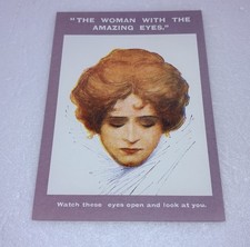 Vintage Illusion Art Card “Woman With The Amazing Eyes” Hnique Cool Tricks P5 picture
