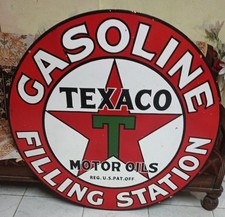 Texaco Filling Station Pure Porcelain Enamel Heavy Metal Sign  Double Side picture