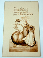 VINTAGE UNUSED 1900s Halloween Postcard Gibson Art MAY FORTUNE HAVE Witch Demon picture