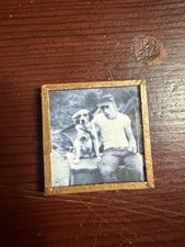 Antique Miniature Black & White Photo Frames In Metal Man & Dog  picture