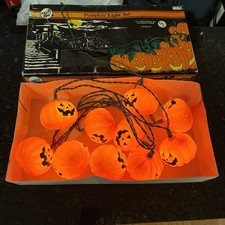 Vintage 1992 Party Fun Pumpkin Light Set 10 Jack O Lantern Halloween Lights NOS picture