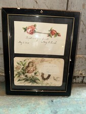 Antique Victorian Folk Art Framed Calling Card Hair Work Emphemera picture