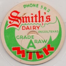 Milk Bottle Cap - Smith's Dairy - Pecos, TX (Texas) - PHONE 5 R 2 - GRADE A RAW picture