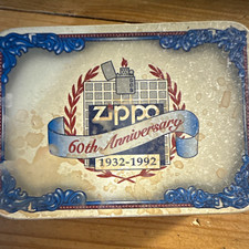 Zippo 60th Anniversary 1932-1992 Windproof Lighter w/ Tin Case, Pewter Emblem picture