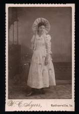 GIRL WEARING GOOD LUCK DRESS WITH HORSESHOES 1890s IOWA ANTIQUE PHOTO VICTORIAN picture