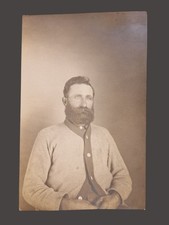 Antique Real Photo Postcard RPPC Bearded Man Cardigan Circa 1908 Sepia Bill Kate picture