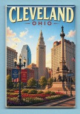 CLEVELAND OHIO TERMINAL TOWER PARK TRAVEL POSTER *2X3 FRIDGE MAGNET* VACATION OH picture