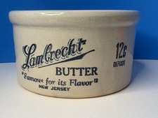 Vintage Lambrecht Butter Crock Stoneware 12c Deposit New Jersey Collectible picture